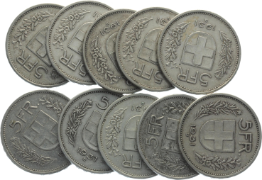 Preview: 5 Franken 1931 B - 13 Sterne über dem Kopf (10 Stück) Preview: 5 Franken 1931 B - 13 Sterne über dem Kopf (10 Stück)